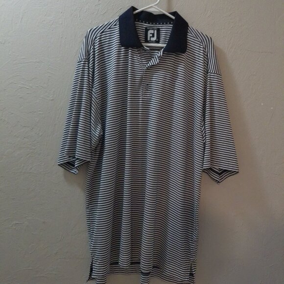 FootJoy ProDry Lisle Men’s Large Striped Performance Golf Polo Shirt Navy White - Picture 1 of 3